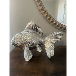 Silver Chrome Fish Figurine Large Coastal Nautical Decor Metallic Sculpture